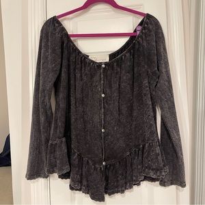 Vintage Havana acid wash off the shoulder long sleeve top size Medium